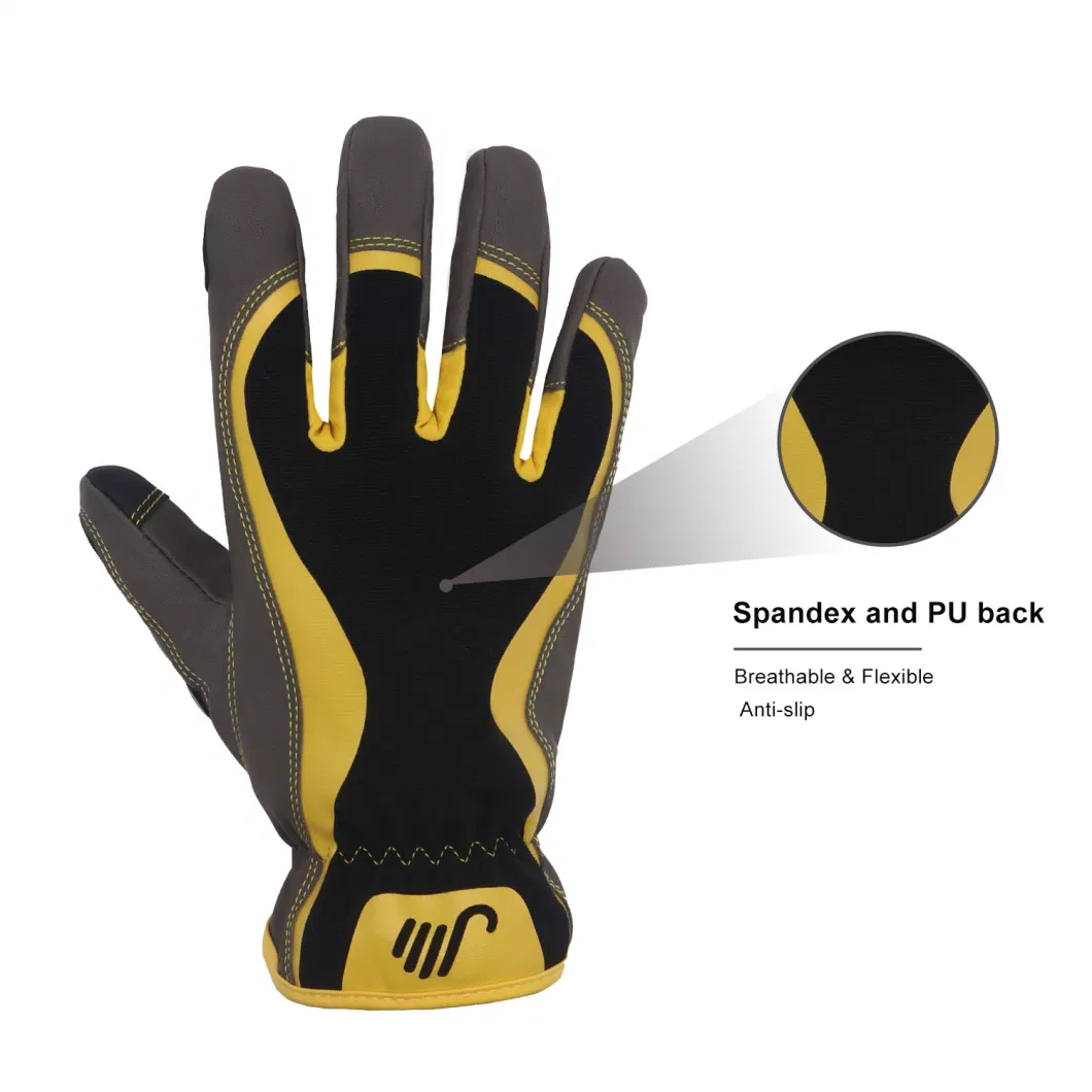 Prisafety High Performance Yellow PU Fabric Mechanic Work Gloves Outdoor Sport Cycling Gloves for Men